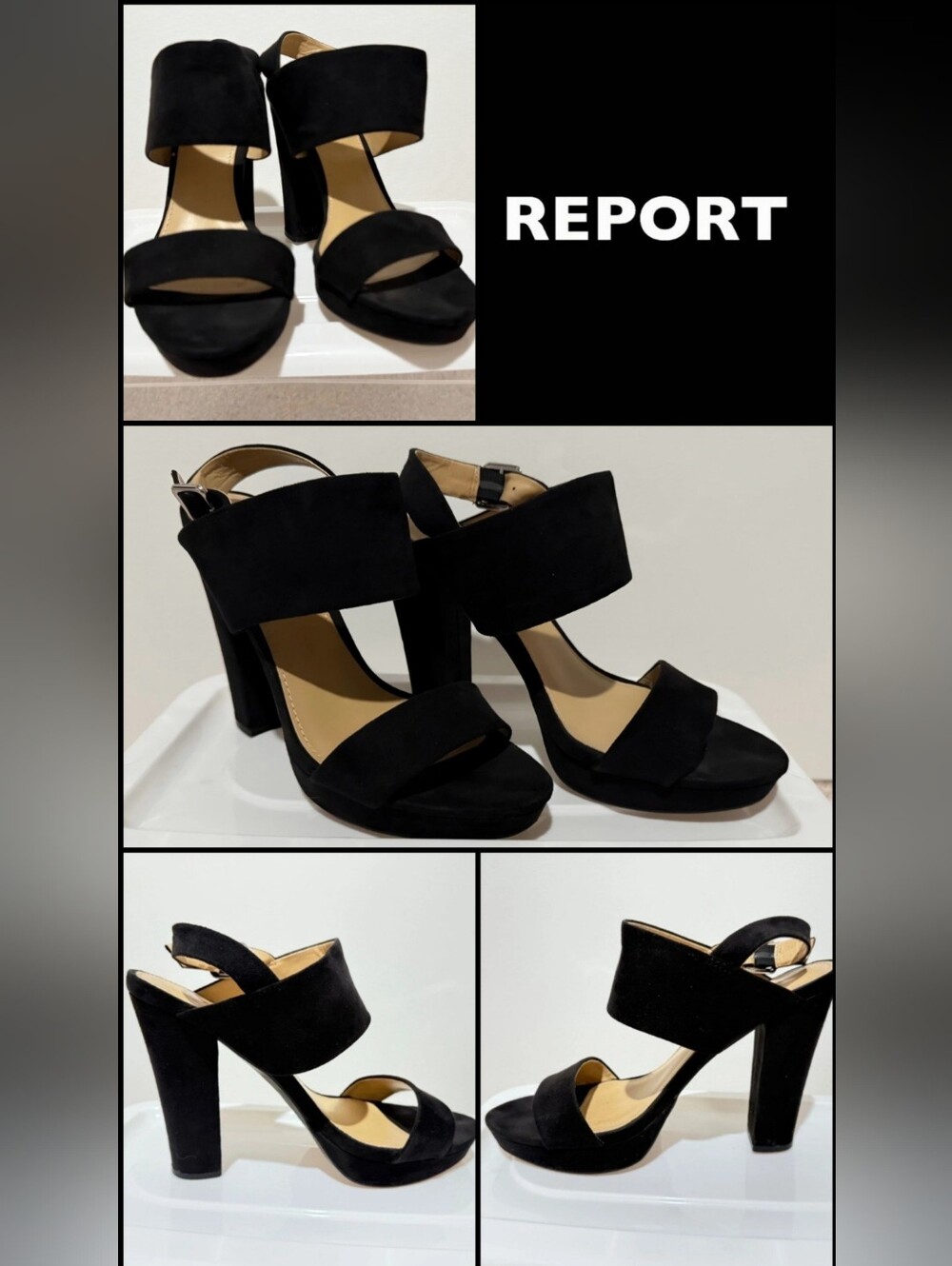Report Ladia Black Chunky Ankle-Strap Platform Sandals